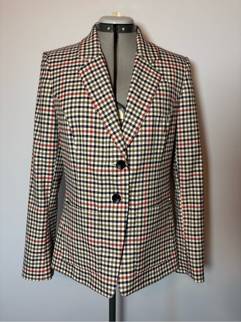 Liz Claiborne Vintage Black, Cream & Red Check Tailored Blazer - size 10